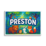 Preston Name Art - Forest Friends personalized wall print for kids