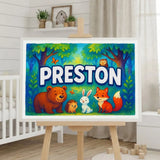 Preston Name Art - Forest Friends personalized wall print for kids