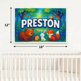Preston Name Art - Forest Friends personalized wall print for kids