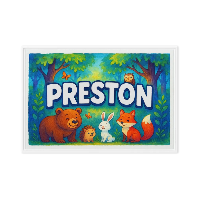 Preston Name Art - Forest Friends personalized wall print for kids