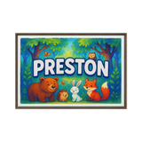 Preston Name Art - Forest Friends personalized wall print for kids