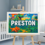 Preston Name Art - Dinosaur Adventure personalized wall print for kids