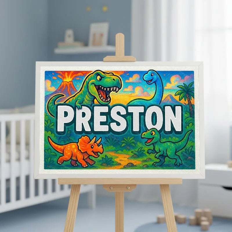 Preston Name Art - Dinosaur Adventure personalized wall print for kids