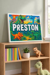 Preston Name Art - Dinosaur Adventure personalized wall print for kids