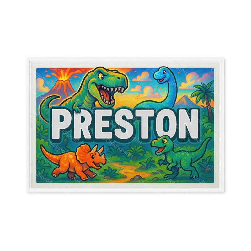Preston Name Art - Dinosaur Adventure personalized wall print for kids