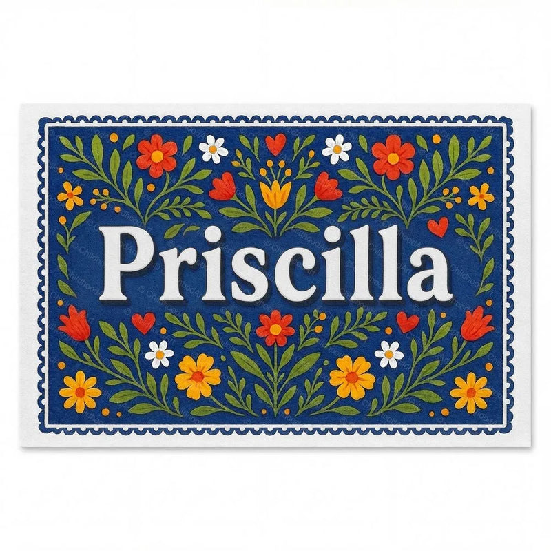 Priscilla Name Art - Floral Farmhouse personalized wall print for kids