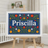 Priscilla Name Art - Floral Farmhouse personalized wall print for kids