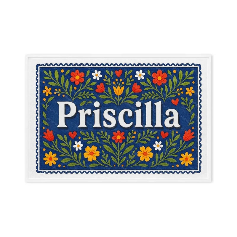 Priscilla Name Art - Floral Farmhouse personalized wall print for kids