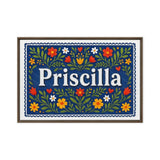 Priscilla Name Art - Floral Farmhouse personalized wall print for kids
