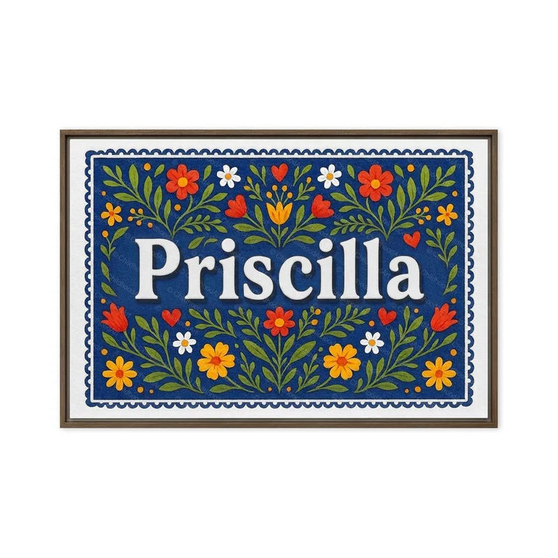 Priscilla Name Art - Floral Farmhouse personalized wall print for kids