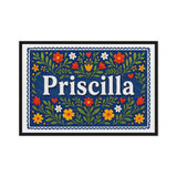 Priscilla Name Art - Floral Farmhouse personalized wall print for kids