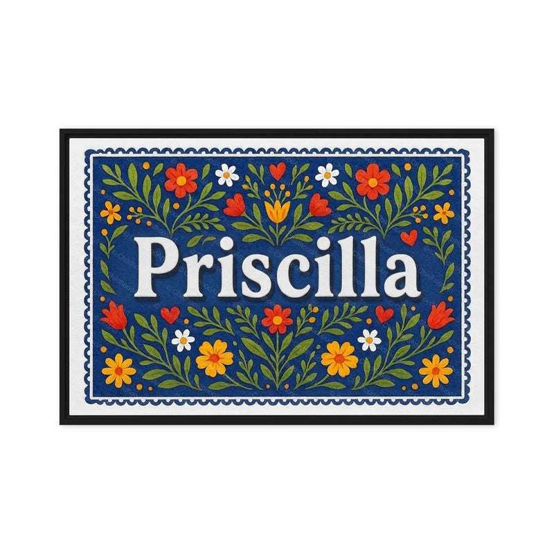 Priscilla Name Art - Floral Farmhouse personalized wall print for kids