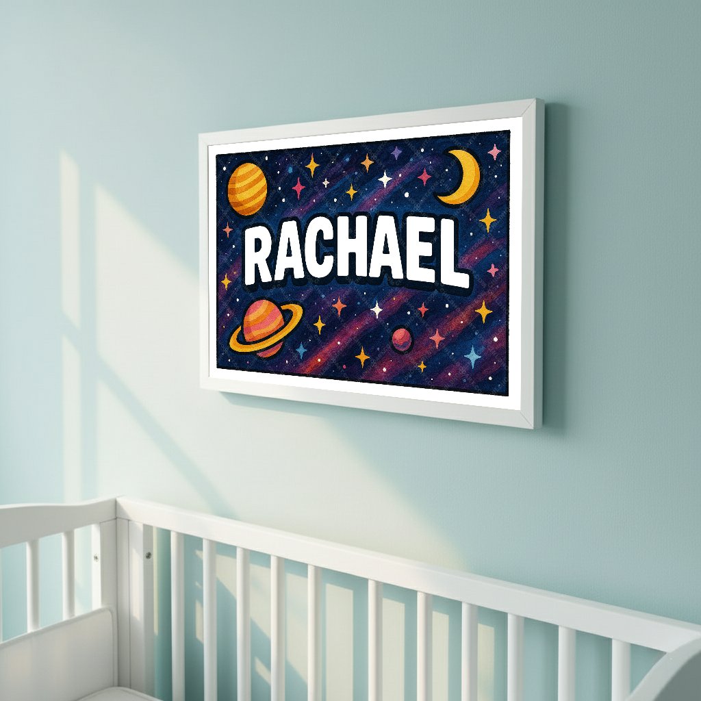 Personalized space name art for Rachael