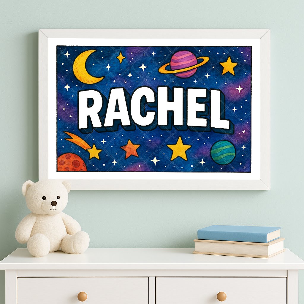 Personalized space name art for Rachel