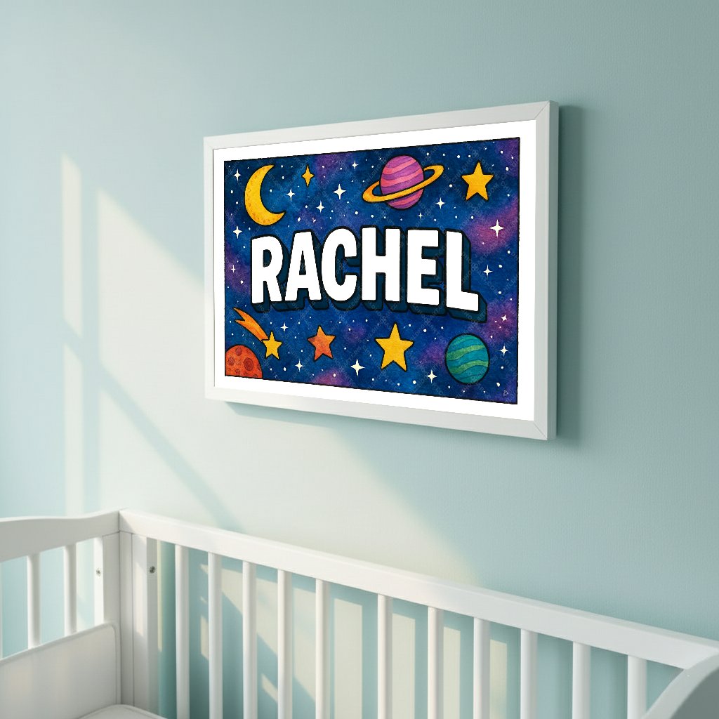 Personalized space name art for Rachel