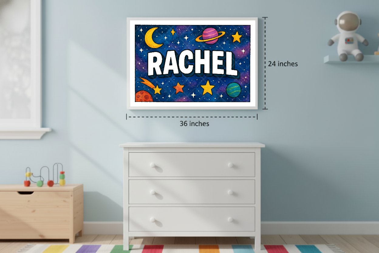 Personalized space name art for Rachel
