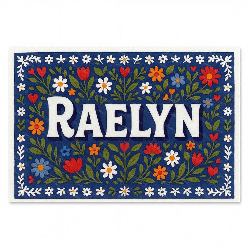 Raelyn Name Art - Floral Farmhouse personalized wall print for kids