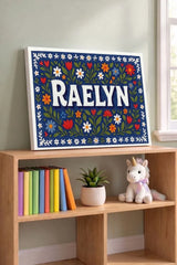 Raelyn Name Art - Floral Farmhouse personalized wall print for kids