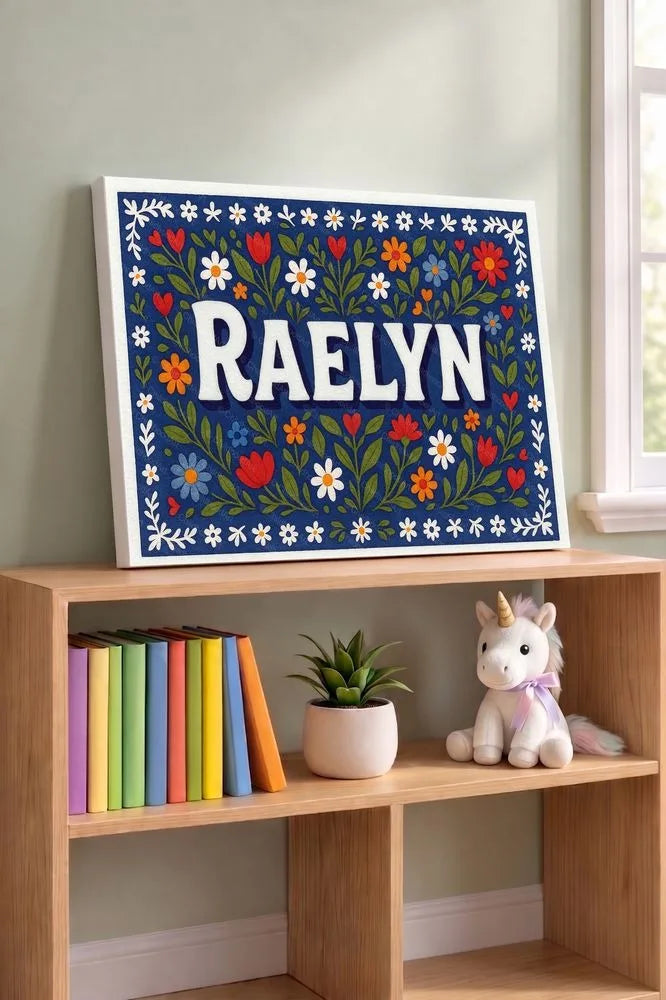 Raelyn Name Art - Floral Farmhouse personalized wall print for kids
