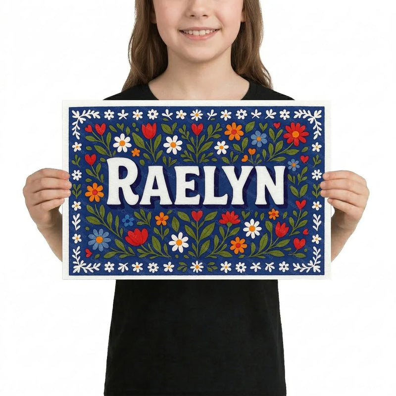 Raelyn Name Art - Floral Farmhouse personalized wall print for kids