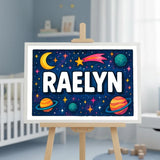 Raelyn Name Art - Space Explorers personalized wall print for kids