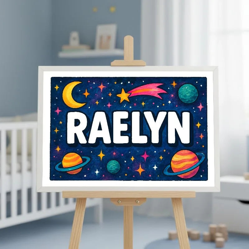Raelyn Name Art - Space Explorers personalized wall print for kids