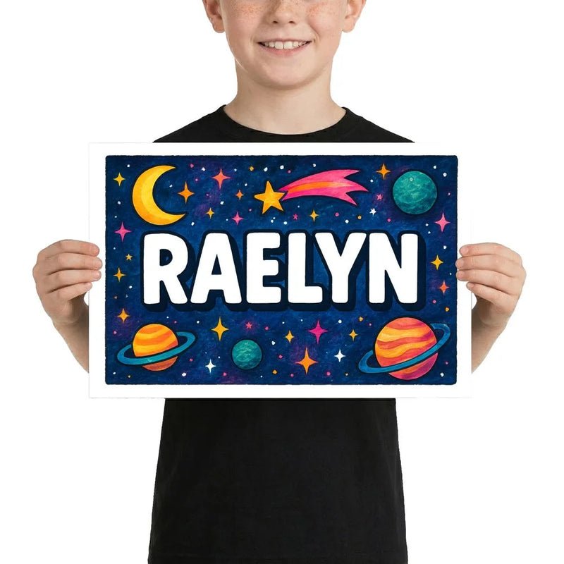 Raelyn Name Art - Space Explorers personalized wall print for kids