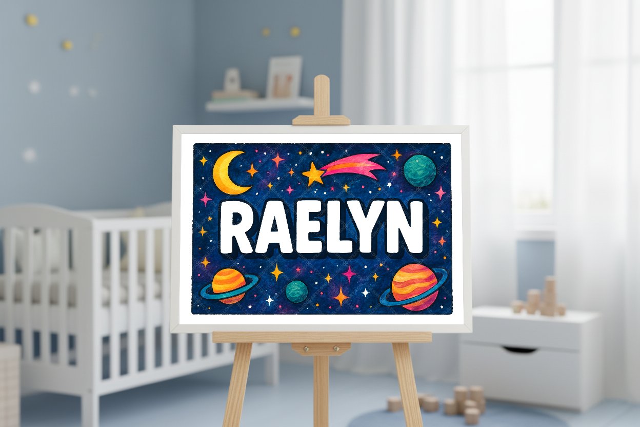 Personalized space name art for Raelyn