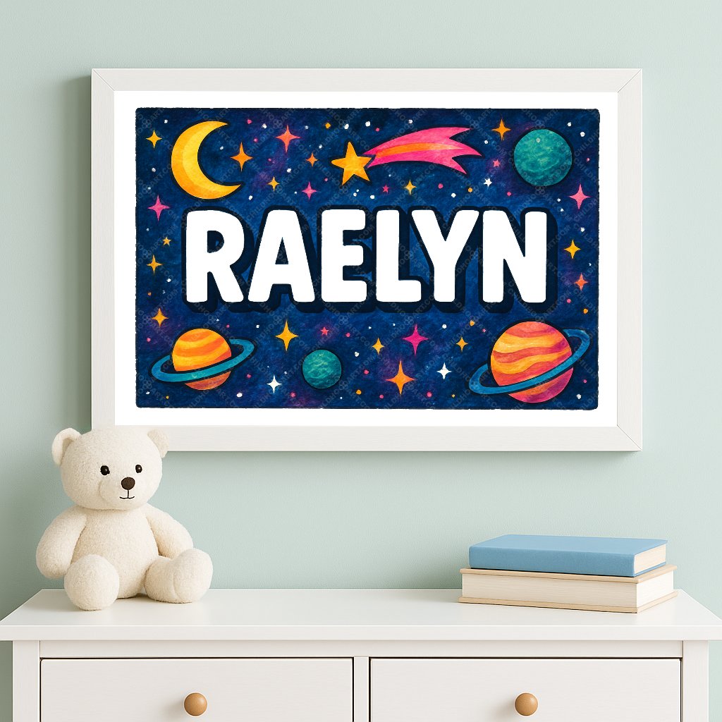 Personalized space name art for Raelyn
