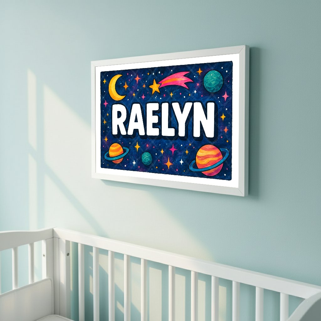 Personalized space name art for Raelyn