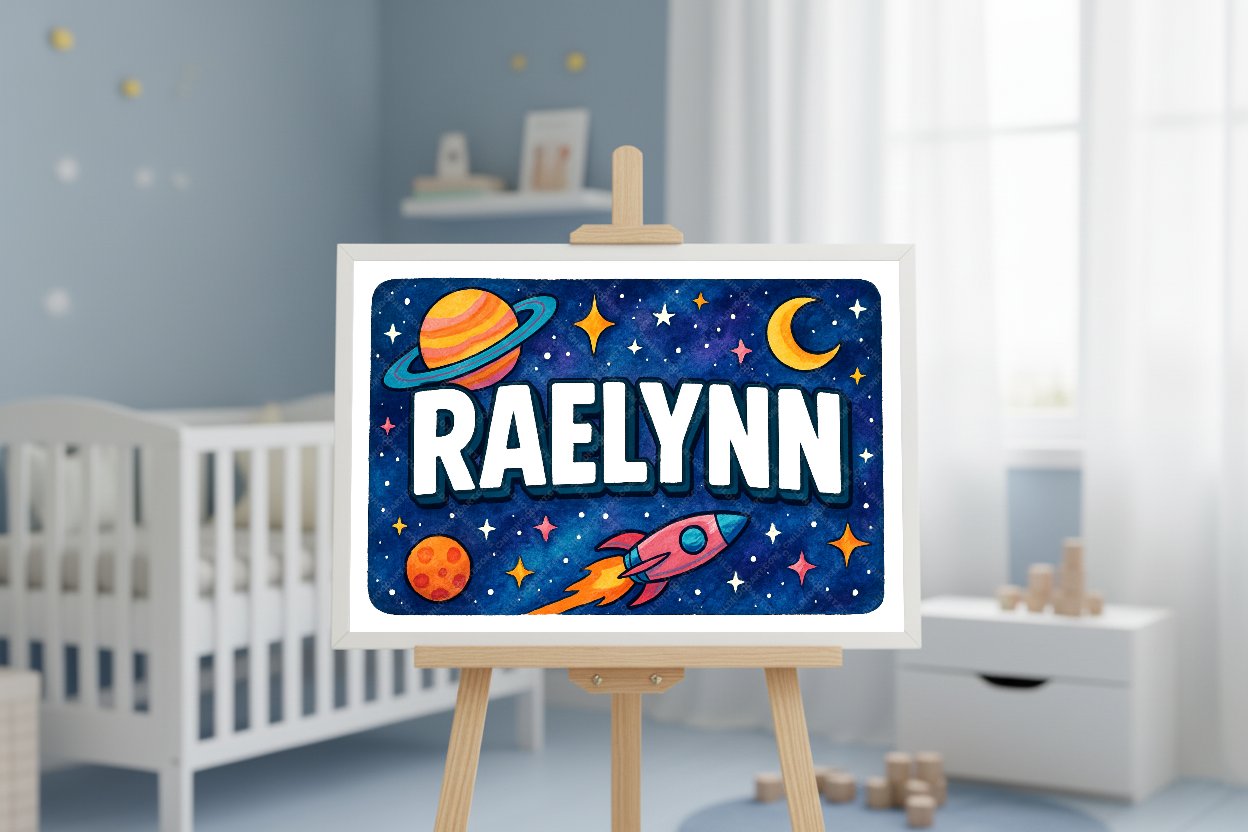 Personalized space name art for Raelynn