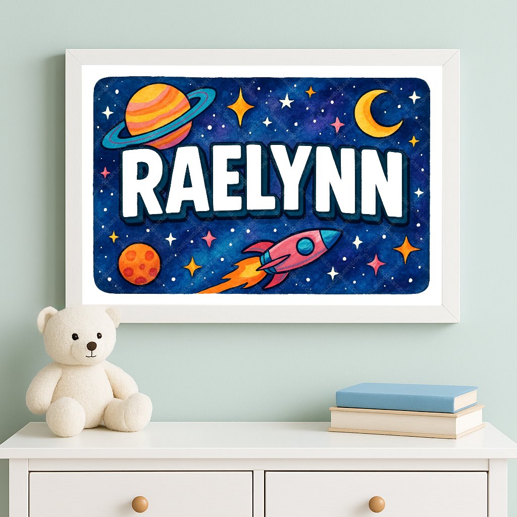 Personalized space name art for Raelynn