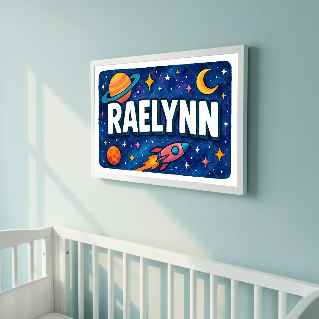 Personalized space name art for Raelynn