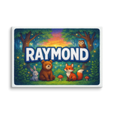 Raymond Name Art - Forest Friends personalized wall print for kids