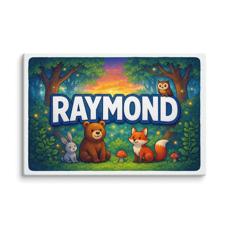 Raymond Name Art - Forest Friends personalized wall print for kids