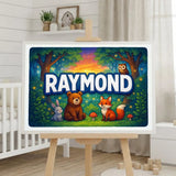 Raymond Name Art - Forest Friends personalized wall print for kids
