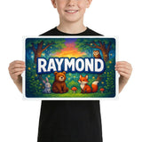 Raymond Name Art - Forest Friends personalized wall print for kids