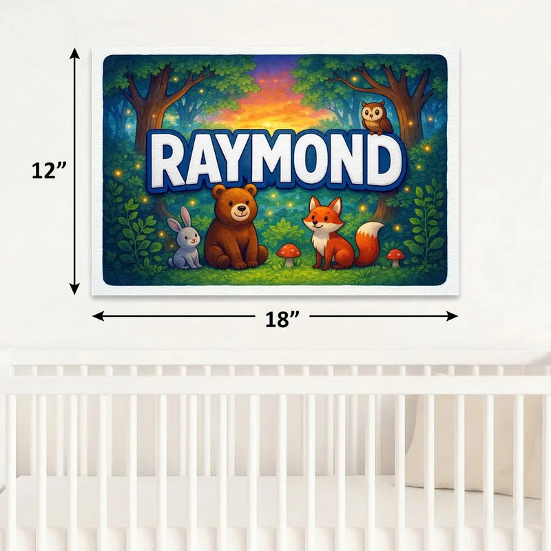 Raymond Name Art - Forest Friends personalized wall print for kids