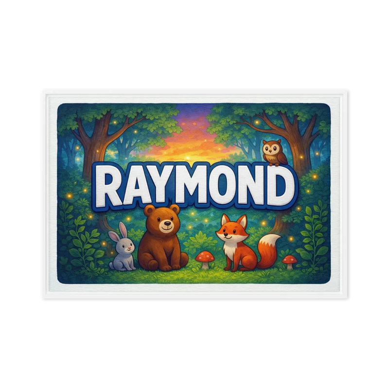 Raymond Name Art - Forest Friends personalized wall print for kids