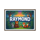 Raymond Name Art - Forest Friends personalized wall print for kids