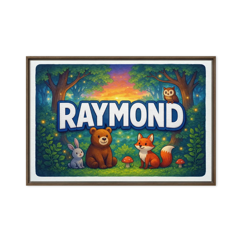 Raymond Name Art - Forest Friends personalized wall print for kids