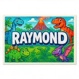 Raymond Name Art - Dinosaur Adventure personalized wall print for kids