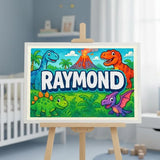 Raymond Name Art - Dinosaur Adventure personalized wall print for kids