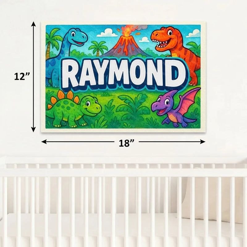 Raymond Name Art - Dinosaur Adventure personalized wall print for kids