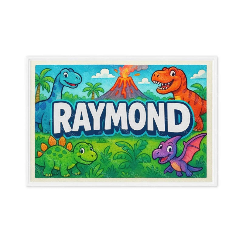 Raymond Name Art - Dinosaur Adventure personalized wall print for kids