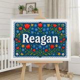 Reagan Name Art - Floral Farmhouse personalized wall print for kids