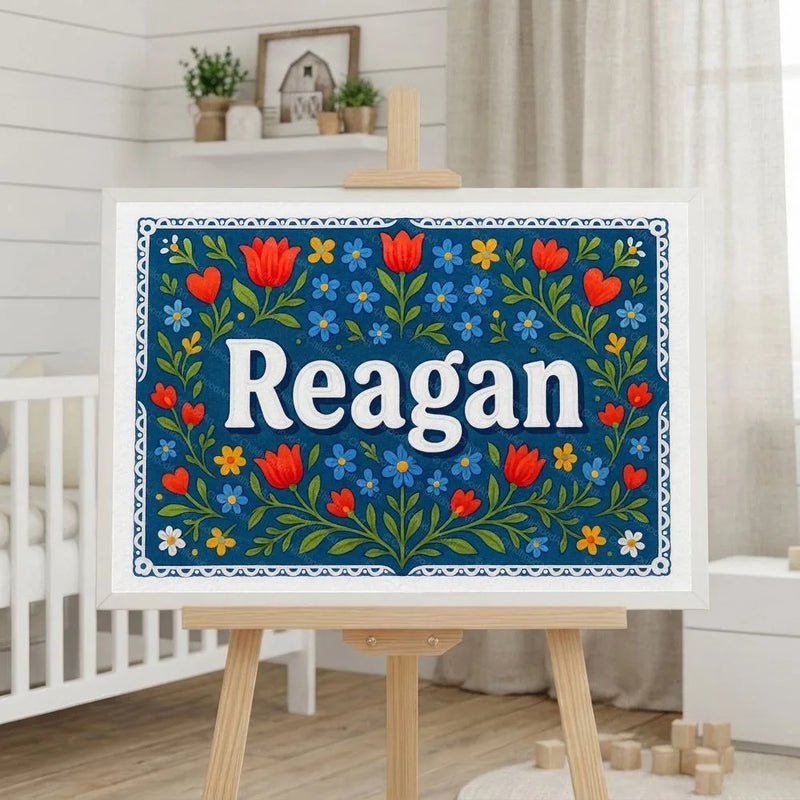 Reagan Name Art - Floral Farmhouse personalized wall print for kids