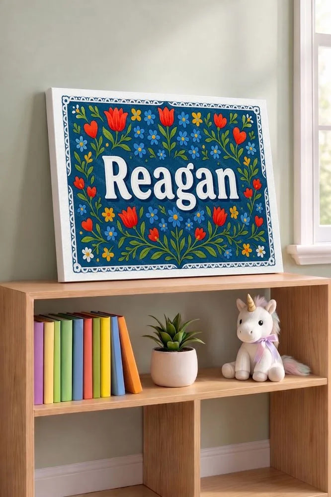 Reagan Name Art - Floral Farmhouse personalized wall print for kids