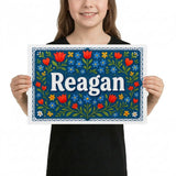 Reagan Name Art - Floral Farmhouse personalized wall print for kids