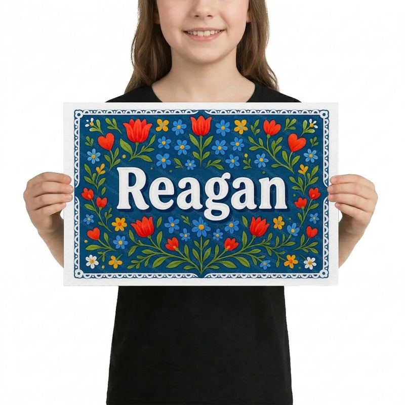 Reagan Name Art - Floral Farmhouse personalized wall print for kids